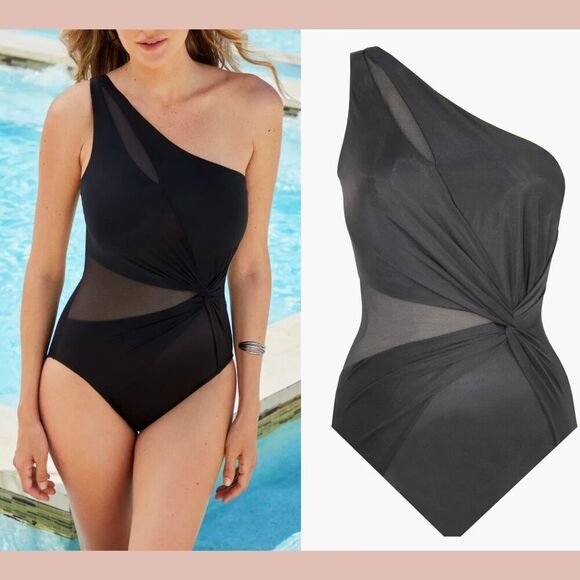 NWOT Miraclesuit [ 16 ] Network News Minx One Shoulder One Piece Swimsuit - Picture 1 of 3